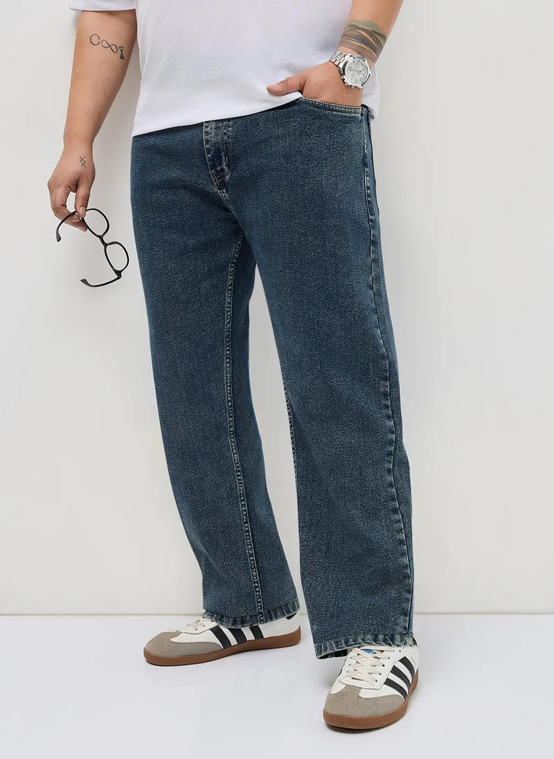 أوربانو فاشن Urbano Plus Men's Light Blue Regular Fit Heavy Washed Denim Jeans Stretchable